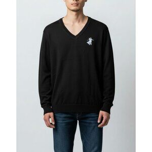 Urban Black Dancing Couple Embroidered V Neck Sweater